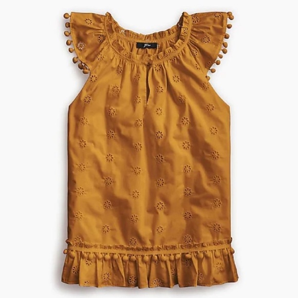 J. Crew Tops - J Crew Eyelet pom-pom top in cotton poplin